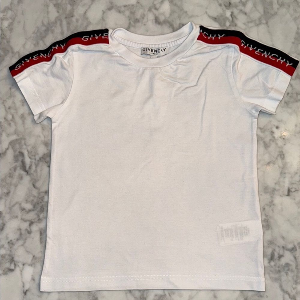 Givenchy Kids White Tee with Red and Black Trim 4Y